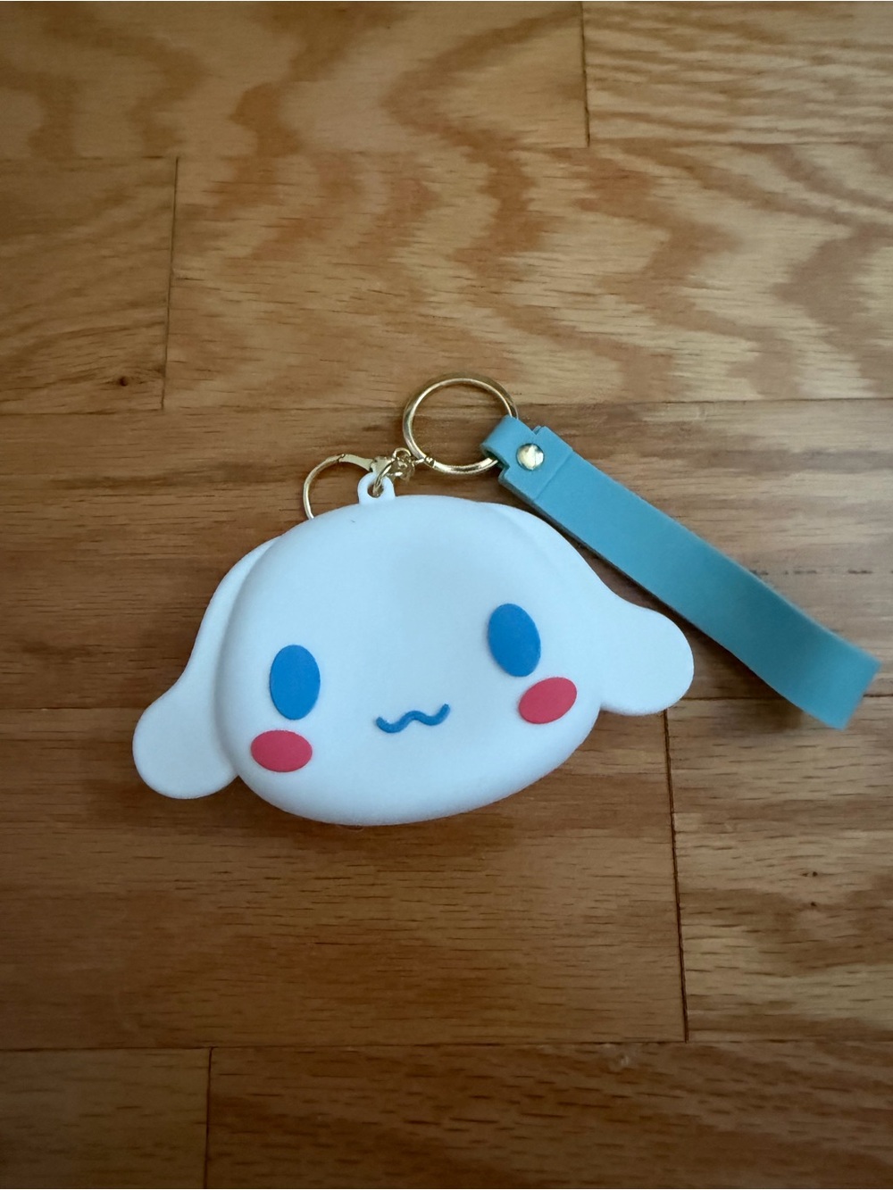 Cinnamon Roll  Silicone Keychain Wristlet - Blue Strap Coin Purse Bag Charm